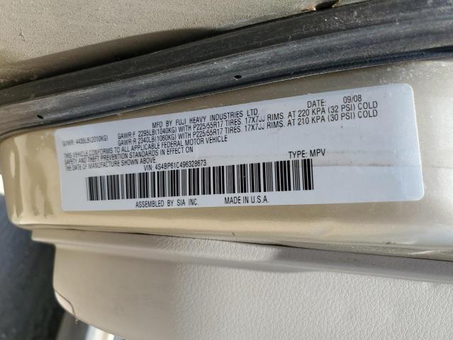 4S4BP61C496328673 - 2009 SUBARU OUTBACK 2.5I TAN photo 12