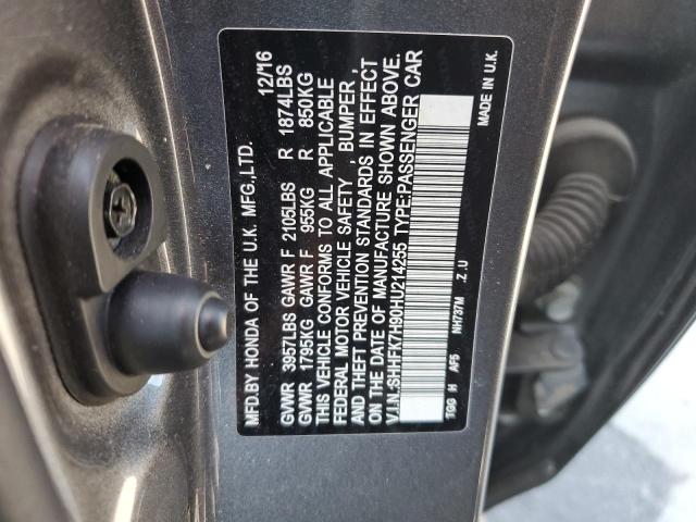 SHHFK7H90HU214255 - 2017 HONDA CIVIC SPORT TOURING GRAY photo 13