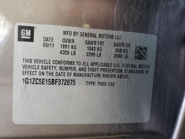 1G1ZC5E15BF372875 - 2011 CHEVROLET MALIBU 1LT 灰色 照片 12