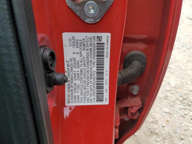 2HGFC2F83LH527512 - 2020 HONDA CIVIC SPORT 红色 照片 13