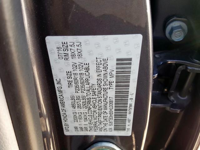 5J8TB3H55HL006817 - 2017 ACURA RDX TECHNOLOGY  photo 10