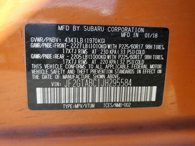 JF2GTABC1JH295584 - 2018 SUBARU CROSSTREK PREMIUM ORANGE photo 13