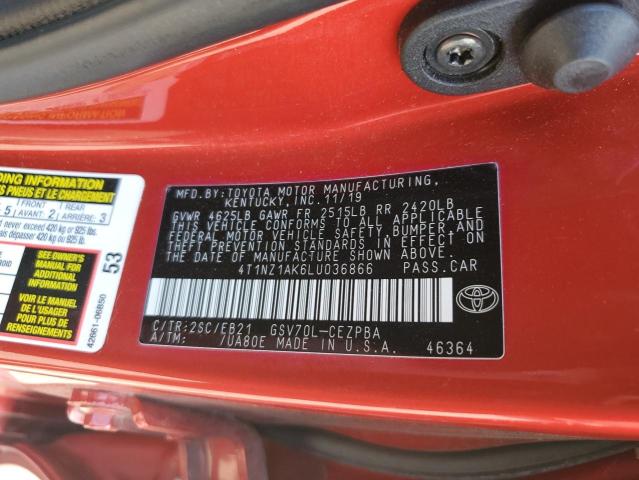 4T1NZ1AK6LU036866 - 2020 TOYOTA CAMRY TRD RED photo 12