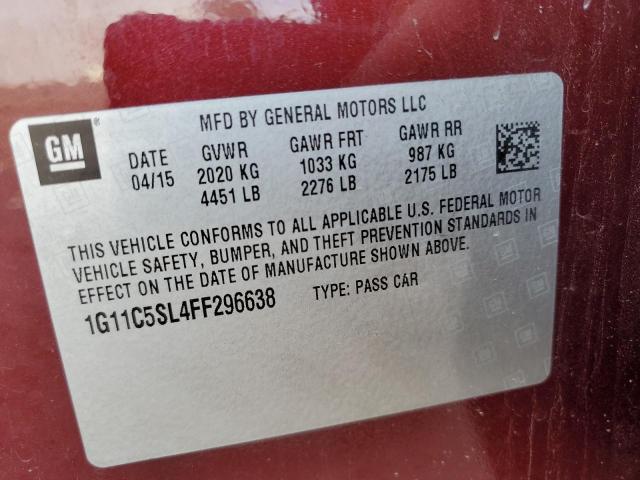 1G11C5SL4FF296638 - 2015 CHEVROLET MALIBU 1LT BURGUNDY photo 12