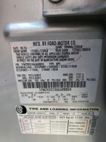 1FMZK031X6GA08804 - 2006 FORD FREESTYLE LIMITED SILVER photo 12