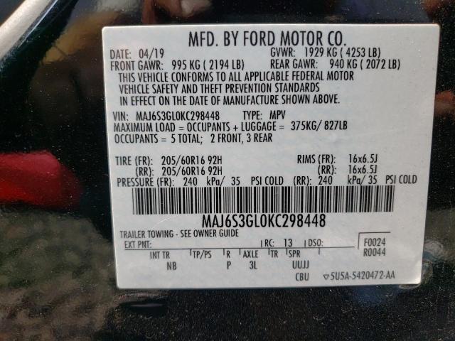 MAJ6S3GL0KC298448 - 2019 FORD ECOSPORT SE Negro foto 13