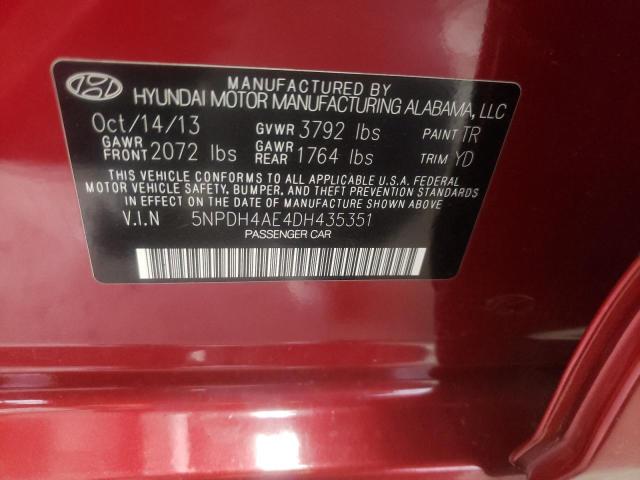 5NPDH4AE4DH435351 - 2013 HYUNDAI ELANTRA GLS MAROON photo 12