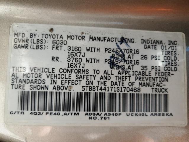 5TBBT44171S170468 - 2001 TOYOTA TUNDRA ACCESS CAB 米色 照片 12
