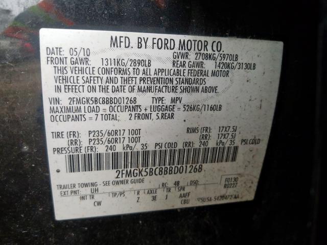 2FMGK5BC8BBD01268 - 2011 FORD FLEX SE  photo 10