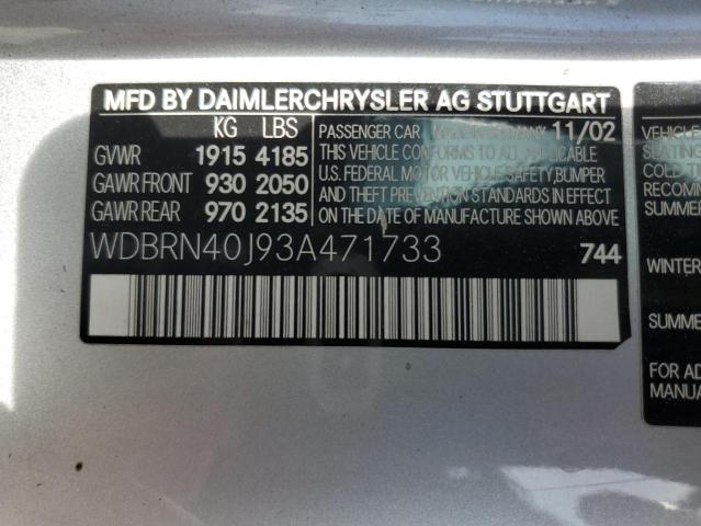 WDBRN40J93A471733 - 2003 MERCEDES-BENZ C 230K SPORT COUPE SILVER photo 12