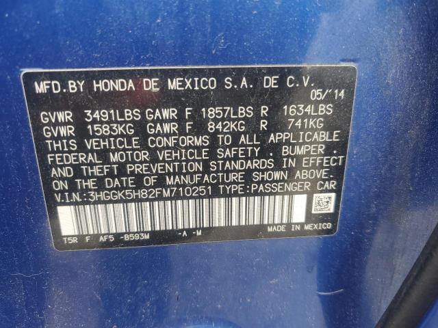 3HGGK5H82FM710251 - 2015 HONDA FIT EX Көк фото 12