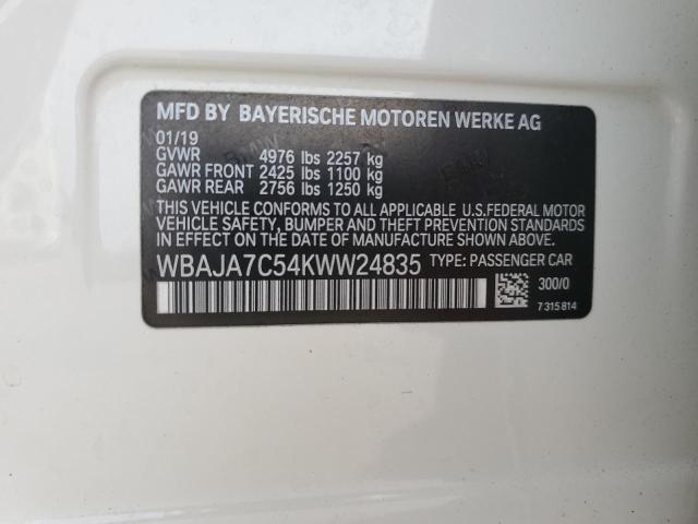 WBAJA7C54KWW24835 - 2019 BMW 530 XI WHITE photo 12