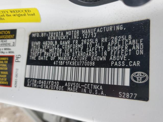 4T1BF1FK9EU770098 - 2014 TOYOTA CAMRY L WHITE photo 12