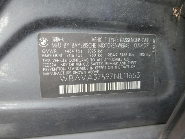 WBAVA37597NL11653 - 2007 BMW 328I I GRAY photo 12