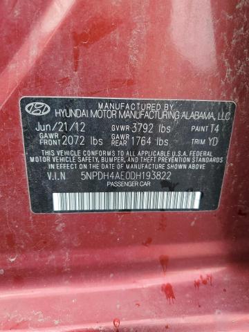 5NPDH4AE0DH193822 - 2013 HYUNDAI ELANTRA GLS RED photo 12