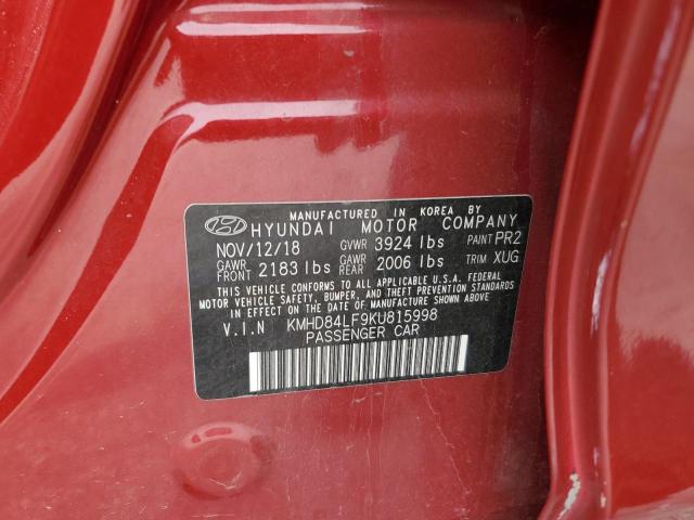 KMHD84LF9KU815998 - 2019 HYUNDAI ELANTRA SEL RED photo 13