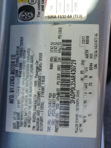 3FADP0L35AR430729 - 2010 FORD FUSION HYBRID BLUE photo 12