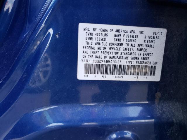 19UDE2F79HA015137 - 2017 ACURA ILX PREMIUM TECH BLUE photo 12