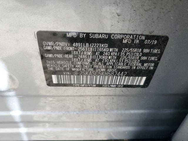 JF2SKASC5KH582442 - 2019 SUBARU FORESTER LIMITED SILVER photo 13