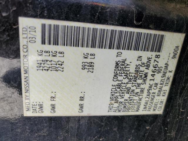 1N4AL2AP9AC146678 - 2010 NISSAN ALTIMA BASE Qara foto 12