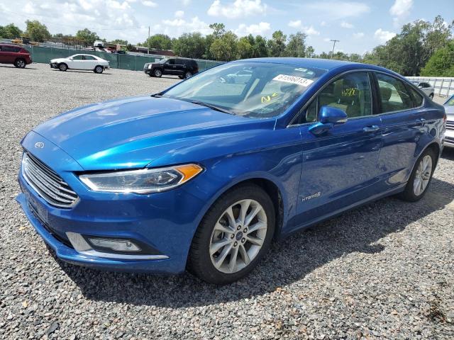 3FA6P0LUXHR118563 - 2017 FORD FUSION SE HYBRID BLUE photo 1