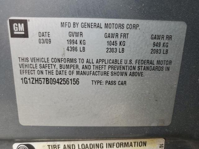 1G1ZH57B094256156 - 2009 CHEVROLET MALIBU 1LT GRAY photo 10