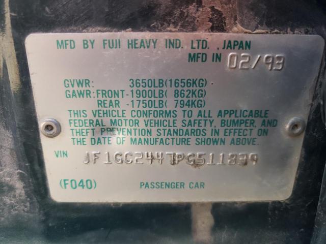 JF1GC2447PG511839 - 1993 SUBARU IMPREZA L PLUS GREEN photo 10