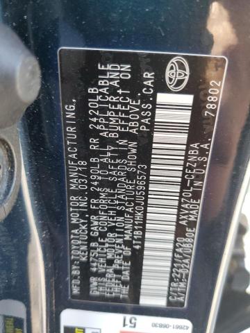 4T1B11HK0JU596573 - 2018 TOYOTA CAMRY L BLACK photo 13