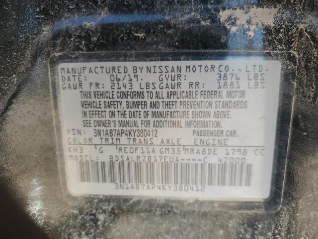 3N1AB7AP4KY380412 - 2019 NISSAN SENTRA S BLACK photo 12