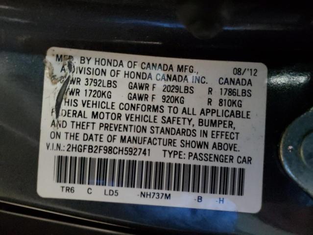 2HGFB2F98CH592741 - 2012 HONDA CIVIC EXL 灰色 照片 12
