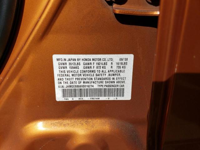 JHMGE88669S016274 - 2009 HONDA FIT SPORT ORANGE photo 12