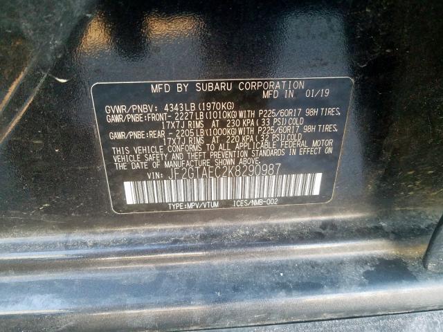 JF2GTAEC2K8290987 - 2019 SUBARU CROSSTREK PREMIUM  լուսանկար 10