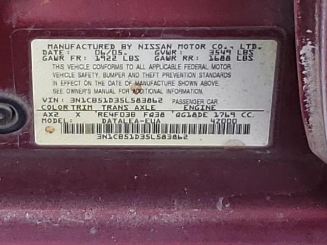 3N1CB51D35L583862 - 2005 NISSAN SENTRA 1.8 RED photo 12