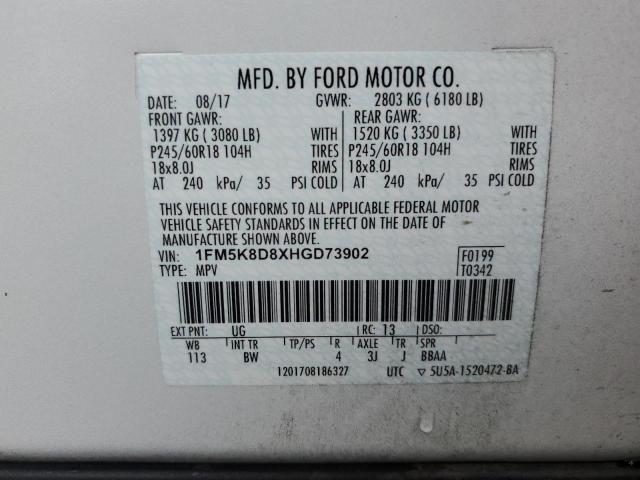 1FM5K8D8XHGD73902 - 2017 FORD EXPLORER XLT Ağ foto 13