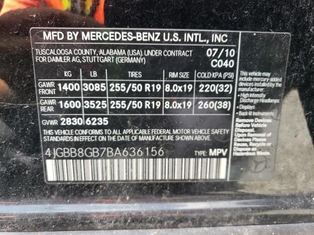 4JGBB8GB7BA636156 - 2011 MERCEDES-BENZ ML 350 4MATIC BLACK photo 13