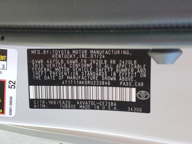 4T1T11AK0RU233846 - 2024 TOYOTA CAMRY SE NIGHT SHADE WHITE photo 13