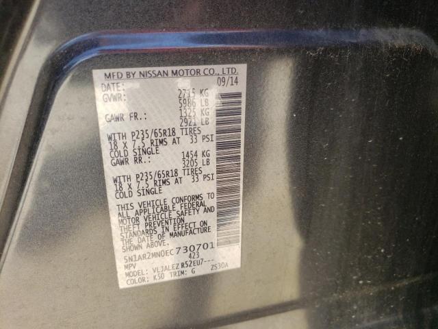 5N1AR2MN0EC730701 - 2014 NISSAN PATHFINDER S GRAY photo 13