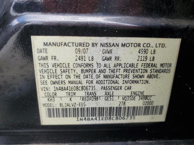 1N4BA41E08C806735 - 2008 NISSAN MAXIMA SE BLACK photo 12