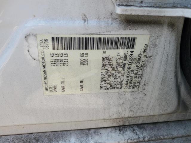 1N4AA51EX9C816594 - 2009 NISSAN MAXIMA S WHITE photo 12