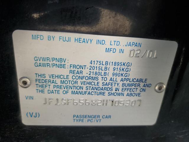 JF1SF65682H705307 - 2002 SUBARU FORESTER S BLACK photo 12