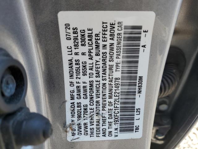 19XFC1F72LE214978 - 2020 HONDA CIVIC EXL GRAY photo 13