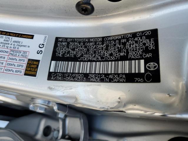 JTDEPRAE3LJ103671 - 2020 TOYOTA COROLLA LE ვერცხლისფერი ფოტო 13