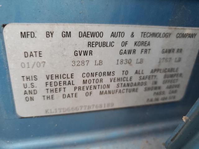 KL1TD66677B768189 - 2007 CHEVROLET AVEO BASE BLUE photo 12