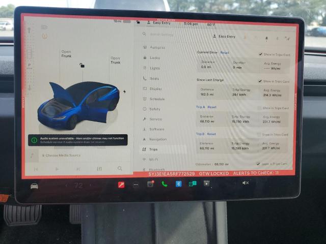 5YJ3E1EA5RF772529 - 2024 TESLA MODEL 3 Niebieski zdjęcie 9