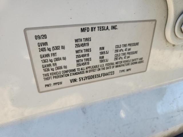 5YJYGDEE5LF044723 - 2020 TESLA MODEL Y თეთრი ფოტო 13