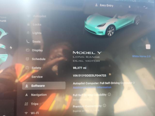 5YJYGDEE5LF044723 - 2020 TESLA MODEL Y თეთრი ფოტო 9