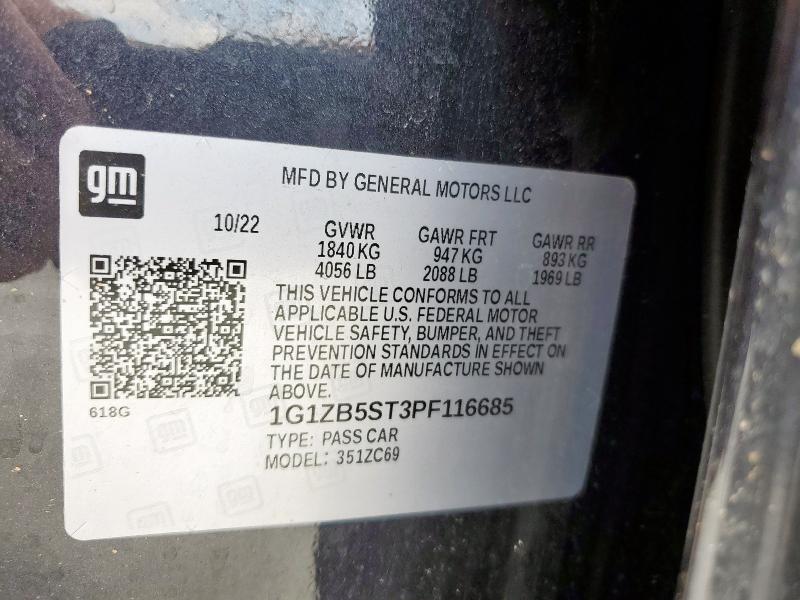 1G1ZB5ST3PF116685 - 2023 CHEVROLET MALIBU LS Черный фото 12