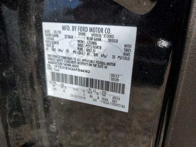 1FTEX1EW2AFB44362 - 2010 FORD F150 SUPER CAB BLACK photo 12