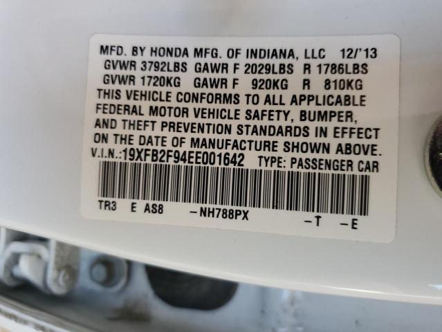 19XFB2F94EE001642 - 2014 HONDA CIVIC EXL WHITE photo 12