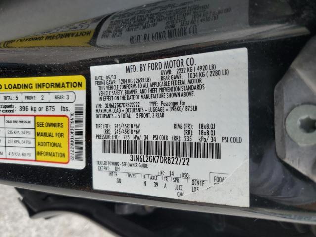 3LN6L2GK7DR822722 - 2013 LINCOLN MKZ BLACK photo 12